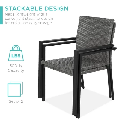 Best Choice Products Set Of 2 Stackable Wicker Chairs W/ Armrests, Steel Conversation Accent Furniture For Patio - Image 2