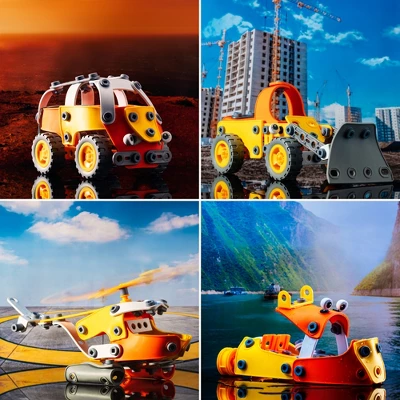 Best Choice Products Kids 147-Piece 5-in-1 Educational STEM Building Toy Kit W/ Car, Helicopter, Boat, Bulldozer, Truck
