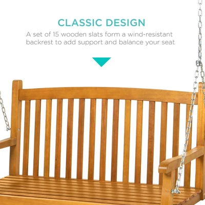 Best Choice Products 48in Wooden Curved Back Hanging Porch Swing Bench For Patio, Deck W/ Mounting Chains - Image 5