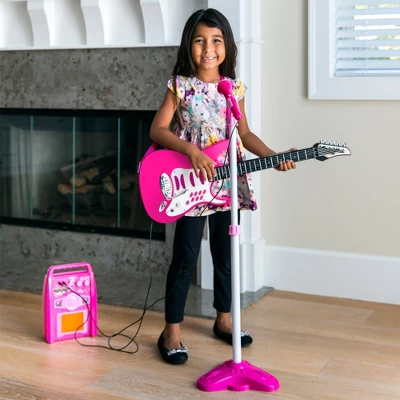 Best Choice Products Kids Electric Musical Guitar Toy Play Set W/ 6 Demo Songs, Whammy Bar, Microphone, Amp, AUX