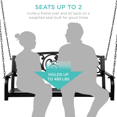 Best Choice Products 2-Person Metal Outdoor Porch Swing, Hanging Steel Patio Bench W/ Floral Accent - Black - Image 3