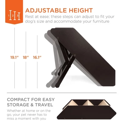 Best Choice Products Foldable Adjustable, Wide Wooden Carpeted Pet Stairs For Injured, Elderly Dog & Cat - Image 2