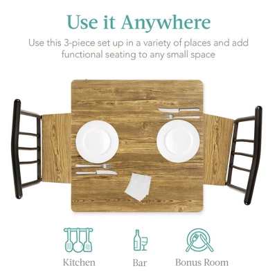 Best Choice Products 3-Piece Indoor Metal Wood Square Dining Table, Furniture Set W/ 2 Chairs - Image 3