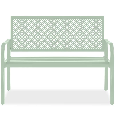 Best Choice Products Indoor Outdoor Steel Garden Bench W/ Geometric Backrest, Foot Levelers - Image 7