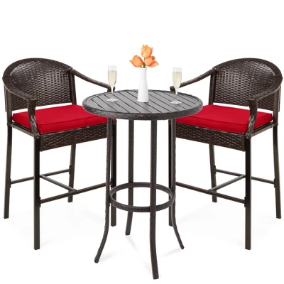 Best Choice Products 3-Piece Outdoor Wicker Bistro Bar Height Set For Patio, Garden W/ Barstools, Steel Frame - Image 8