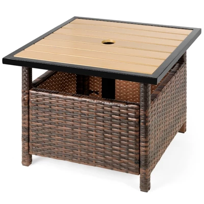 Best Choice Products Wicker Rattan Patio Side Table Outdoor Furniture For Garden, Pool, Deck W/ Umbrella Hole - Image 7