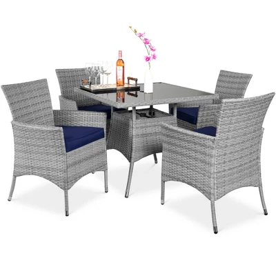 Best Choice Products 5-Piece Indoor Outdoor Wicker Patio Dining Table Furniture Set W/ Umbrella Cutout, 4 Chairs - Image 8