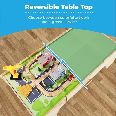 Best Choice Products 35-Piece Train Table, Large Multipurpose Wooden Playset For Children W/ Reversible Table Top - Image 3