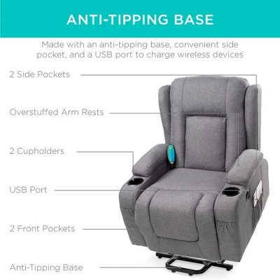 Best Choice Products Electric Power Lift Linen Recliner Massage Chair Furniture W/ USB Port, Heat, Cupholders - Image 4