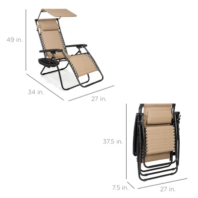 Best Choice Products Folding Zero Gravity Recliner Patio Lounge Chair W/ Canopy Shade, Headrest, Tray - Image 6