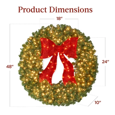 Best Choice Products 48in Artificial Pre-Lit Fir Christmas Wreath Decor W/ Red Bow, 250 LED Lights, 714 Tips, Plug-In - Image 6
