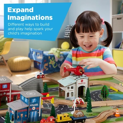 Best Choice Products 35-Piece Train Table, Large Multipurpose Wooden Playset For Children W/ Reversible Table Top