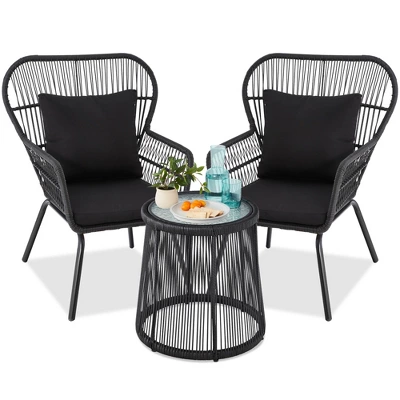 Best Choice Products 3-Piece Patio Conversation Bistro Set, Outdoor Wicker W/ 2 Chairs, Cushions, Side Table - Image 8