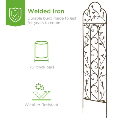 Best Choice Products 60x15in Iron Arched Garden Trellis Fence Panel W/ Branches, Birds For Climbing Plants - Bronze - Image 2