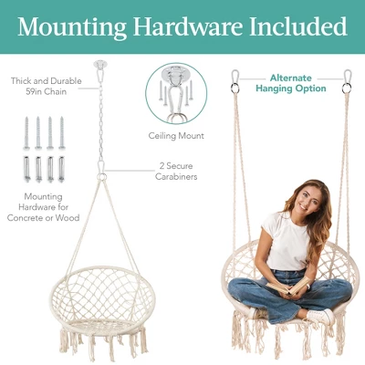 Best Choice Products Handwoven Cotton Macramé Hammock Hanging Chair Swing For Indoor & Outdoor Use W/ Backrest - Image 3