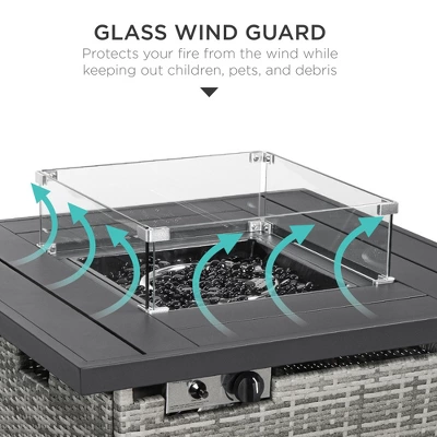 Best Choice Products 32in Fire Pit Table 50,000 BTU Outdoor Wicker Patio W/ Wind Guard, Glass Beads, Cover - Image 2