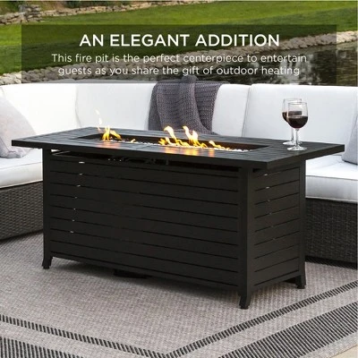 Best Choice Products 57in 50,000 BTU Rectangular Propane Aluminum Gas Fire Pit Table W/ Cover, Glass Beads - Image 5