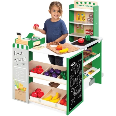 Best Choice Products Kids Pretend Play Grocery Store Wooden Supermarket Set W/ Chalkboard, Cash Register - Image 8