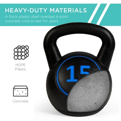 Best Choice Products 3-Piece Kettlebell Set With Storage Rack, Exercise Fitness Concrete Weights 5lb, 10lb, 15lb - Image 3