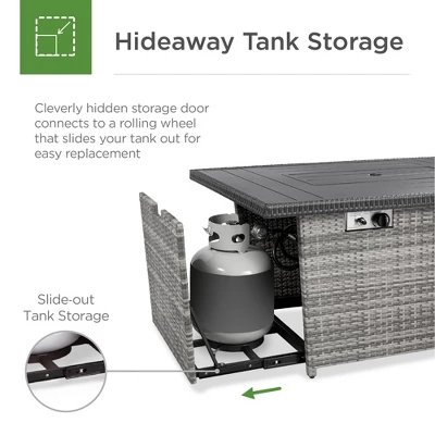 Best Choice Products 52in Wicker Propane Gas Fire Pit Table 50,000 BTU W/ Glass Wind Guard, Tank Holder, Cover