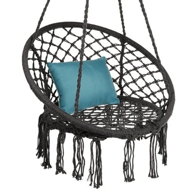 Best Choice Products Handwoven Cotton Macramé Hammock Hanging Chair Swing For Indoor & Outdoor Use W/ Backrest - Image 9