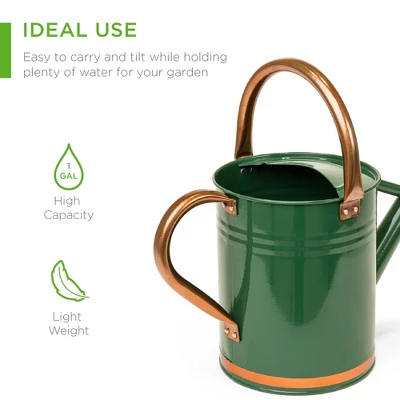 Best Choice Products 1-Gallon Galvanized Steel Watering Can For Gardening W/ O-Ring, Top Handle, Copper Accents - Image 2