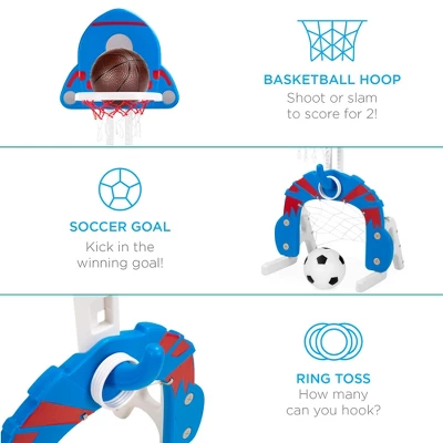 Best Choice Products 3-in-1 Toddler Basketball Hoop Sports Activity Center Grow With Me Play Set W/ Soccer, Ring Toss - Image 2