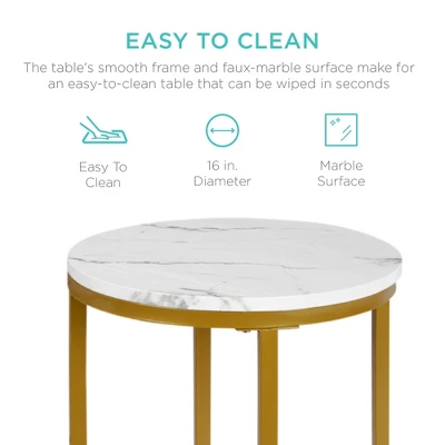 Best Choice Products 16in Faux Marble Modern Round Living Room Accent Side Table W/ Metal Frame - Image 3