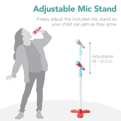 Best Choice Products 19in Kids Flash Guitar, Pretend Play Musical Instrument Toy For Toddlers W/ Mic, Stand - Blue - Image 5