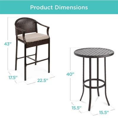 Best Choice Products 3-Piece Outdoor Wicker Bistro Bar Height Set For Patio, Garden W/ Barstools, Steel Frame - Image 6
