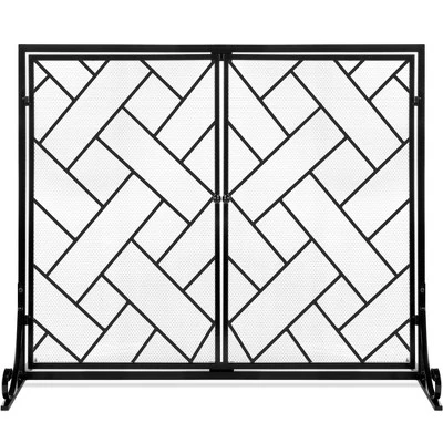 Best Choice Products 44x33in 2-Panel Handcrafted Wrought Iron Geometric Fireplace Screen W/ Magnetic Doors - Image 7