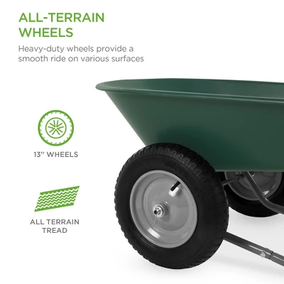 Best Choice Products Dual-Wheel Home Wheelbarrow Yard Garden Cart For Lawn, Construction - Green - Image 6