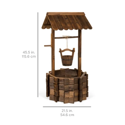 Best Choice Products Rustic Wooden Wishing Well Planter Outdoor Home Decor For Patio, Garden, Yard W/ Hanging Bucket - Image 5