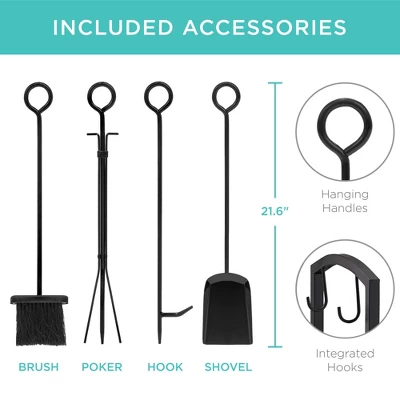 Best Choice Products 5-Piece Firewood Log Rack Holder Tools Set For Fireplace W/ Hook, Broom, Shovel, Tongs - Image 2