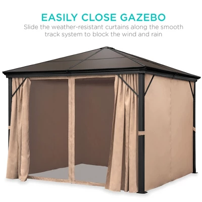 Best Choice Products 10x10ft Hardtop Gazebo, Outdoor Aluminum Canopy For Backyard, Garden W/ Side Curtains, Netting - Image 3