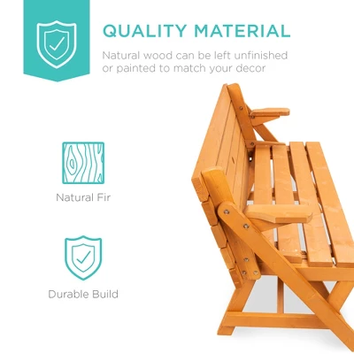 Best Choice Products 2-in-1 Outdoor Interchangeable Wooden Picnic Table/Garden Bench For W/ Umbrella Hole - Natural - Image 2