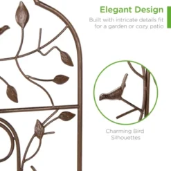 Best Choice Products Set Of 2 60x15in Iron Arched Garden Trellis Fence Panel W/ Branches, Birds For Climbing Plants