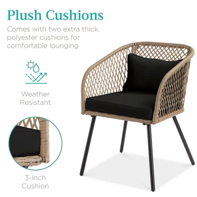 Best Choice Products 3-Piece Outdoor Wicker Bistro Set Patio Chat Conversation Furniture W/ 2 Chairs, Side Table - Image 2