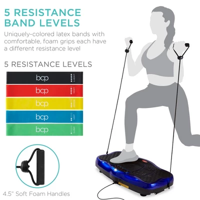 Best Choice Products Vibration Platform, Full Body Exercise Machine W/ Bluetooth Speakers, 5 Resistance Bands - Blue - Image 3