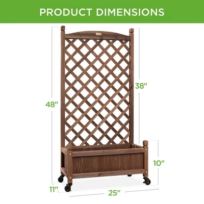 Best Choice Products 48in Mobile Wood Planter Box & Diamond Lattice Trellis, W/ Drainage Holes, Optional Wheels - Walnut - Image 6