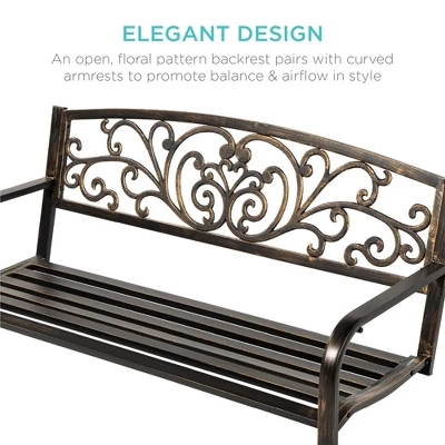 Best Choice Products 2-Person Metal Outdoor Porch Swing, Hanging Steel Patio Bench W/ Floral Accent - Bronze - Image 2
