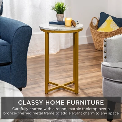 Best Choice Products 16in Faux Marble Modern Round Living Room Accent Side Table W/ Metal Frame