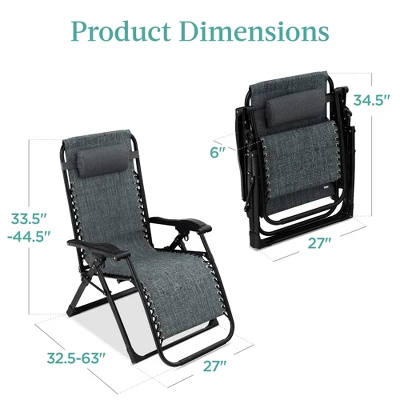 Best Choice Products Oversized Zero Gravity Chair, Folding Recliner W/ Removable Cushion, Side Tray - Image 6