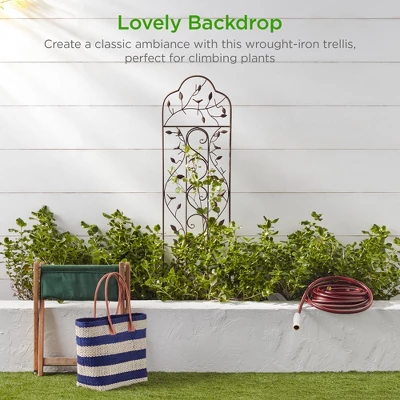 Best Choice Products 60x15in Iron Arched Garden Trellis Fence Panel W/ Branches, Birds For Climbing Plants - Bronze - Image 5