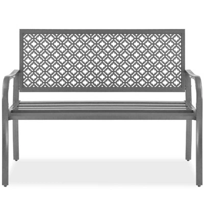 Best Choice Products Indoor Outdoor Steel Garden Bench W/ Geometric Backrest, Foot Levelers - Image 10
