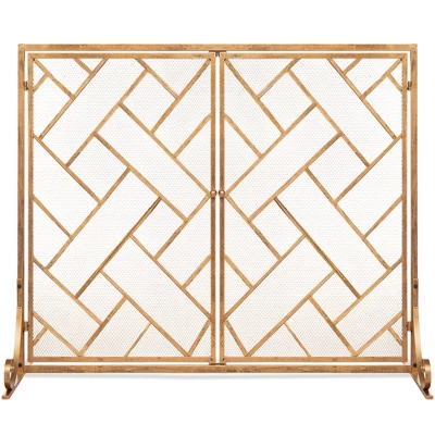 Best Choice Products 44x33in 2-Panel Handcrafted Wrought Iron Geometric Fireplace Screen W/ Magnetic Doors - Image 8