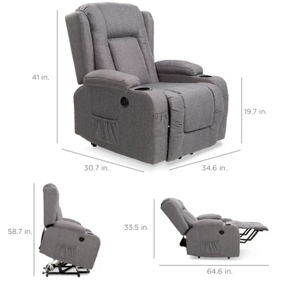 Best Choice Products Electric Power Lift Linen Recliner Massage Chair Furniture W/ USB Port, Heat, Cupholders - Image 6
