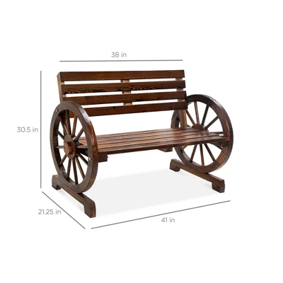 Best Choice Products 2-Person Wooden Wagon Wheel Bench For Patio, Garden, Outdoor Lounging W/ Rustic Design - Brown - Image 6