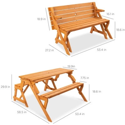 Best Choice Products 2-in-1 Outdoor Interchangeable Wooden Picnic Table/Garden Bench For W/ Umbrella Hole - Natural - Image 6