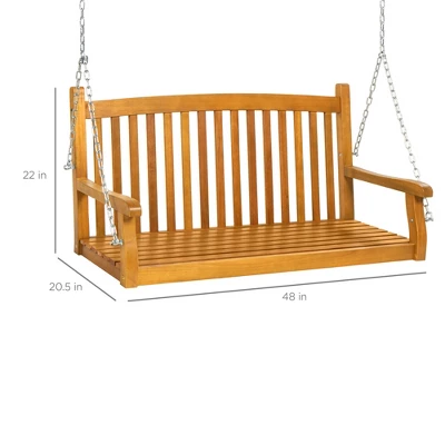 Best Choice Products 48in Wooden Curved Back Hanging Porch Swing Bench For Patio, Deck W/ Mounting Chains - Image 6